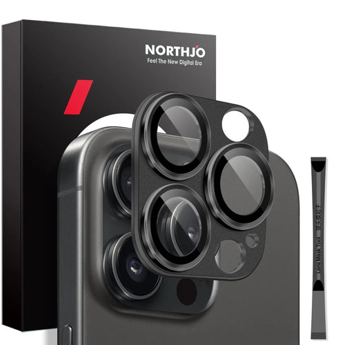 NORTHJO For iPhone 16 Pro / 16 Pro Max Camera Lens Protector Integrated Matte Metal + Tempered Glass Lens Film - Black - 1
