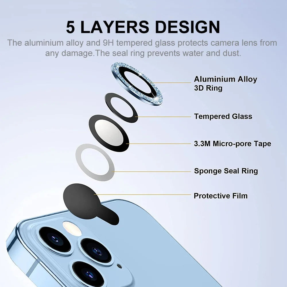 ENKAY HAT PRINCE 1Set For iPhone 16 Pro / 16 Pro Max Camera Lens Protector Glitter Metal Ring Lens Film - Baby Blue - 3