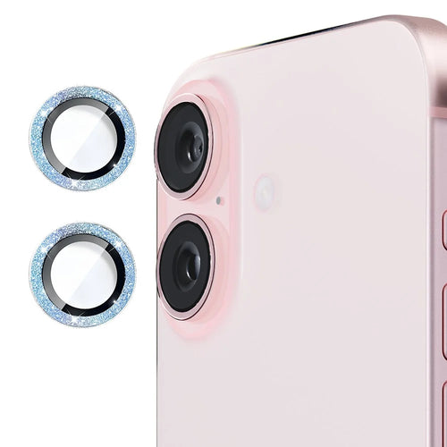 ENKAY HAT PRINCE 1Set For iPhone 16 / 16 Plus Camera Lens Film Glitter Metal Ring Lens Protector - Baby Blue - 1