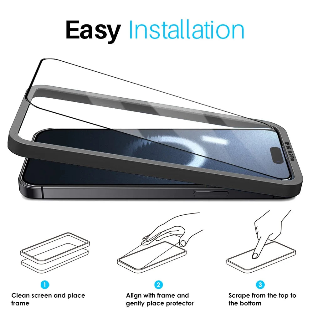 NORTHJO 2Pcs A+ For iPhone 16 Pro Max Screen Protector 0.3mm High Aluminum-Silicon Glass Film with Alignment Frame, Black - 6