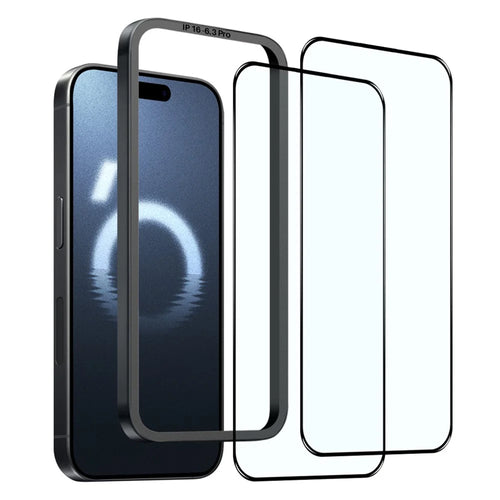 NORTHJO 2Pcs A+ For iPhone 16 Pro Screen Protector 0.3mm High Aluminum-Silicon Glass Film with Alignment Frame, Black - 1