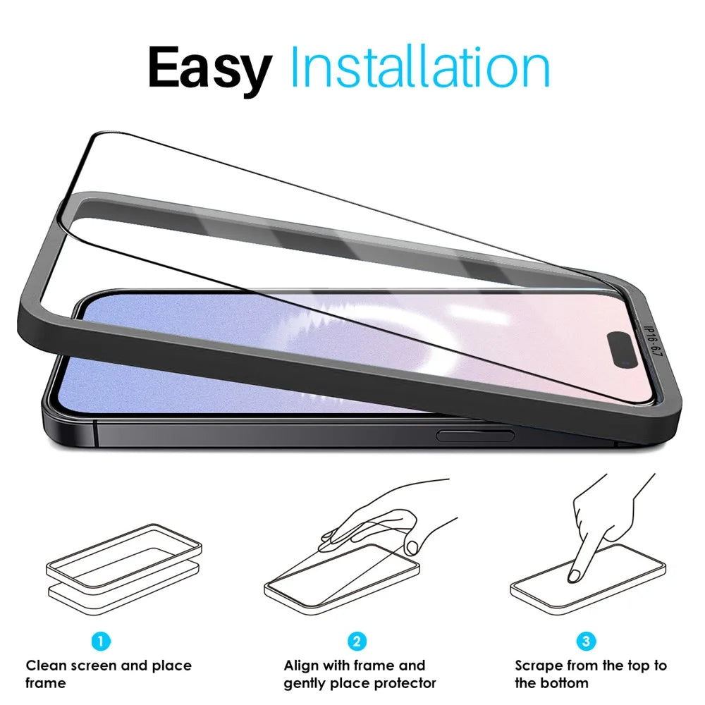 NORTHJO 2Pcs A+ For iPhone 16 Plus / 15 Plus Screen Protector 0.3mm High Aluminum-Silicon Glass Film with Alignment Frame, Black - 6