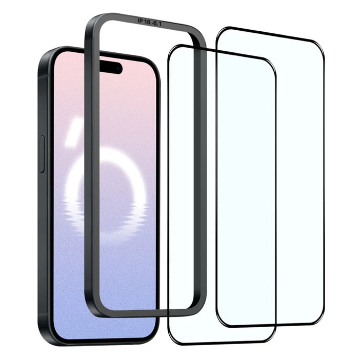NORTHJO 2Pcs A+ For iPhone 16 Screen Protector 0.3mm High Aluminum-Silicon Glass Film with Alignment Frame, Black - 1