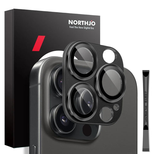 NORTHJO For iPhone 16 Pro Max / 16 Pro Integrated Camera Lens Protector CD Vein Metal Frame + Tempered Glass Lens Film - Black - 1