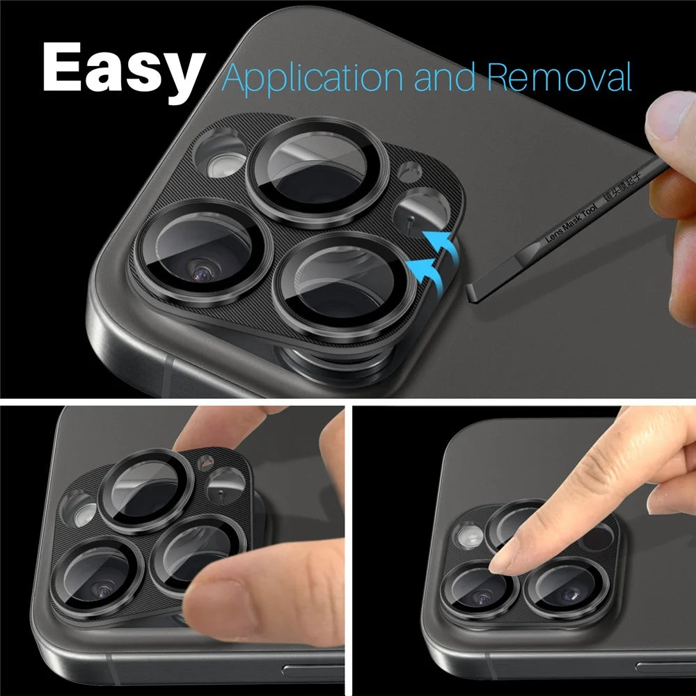 NORTHJO For iPhone 16 Pro Max / 16 Pro Integrated Camera Lens Protector CD Vein Metal Frame + Tempered Glass Lens Film - Black - 4