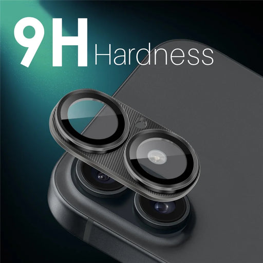 NORTHJO For iPhone 16 Plus / 16 Integrated Camera Lens Protector CD Vein Metal Frame + Tempered Glass Lens Film - Black - 2