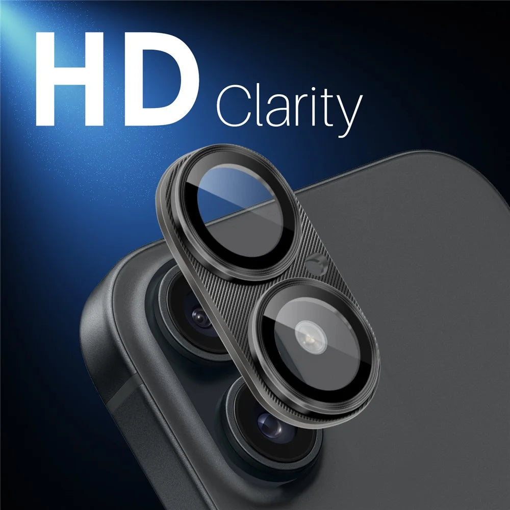 NORTHJO For iPhone 16 Plus / 16 Integrated Camera Lens Protector CD Vein Metal Frame + Tempered Glass Lens Film - Black - 3