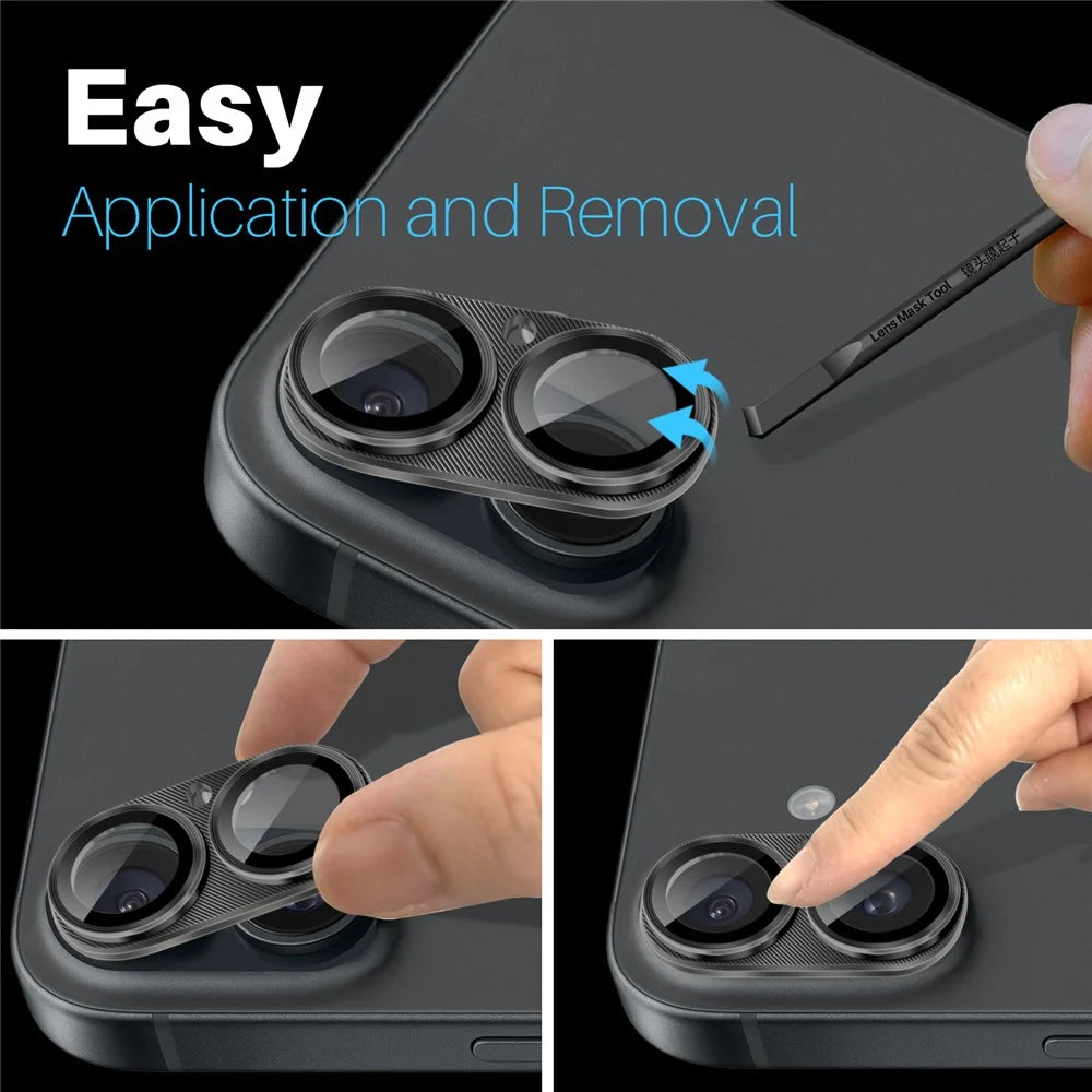 NORTHJO For iPhone 16 Plus / 16 Integrated Camera Lens Protector CD Vein Metal Frame + Tempered Glass Lens Film - Black - 4