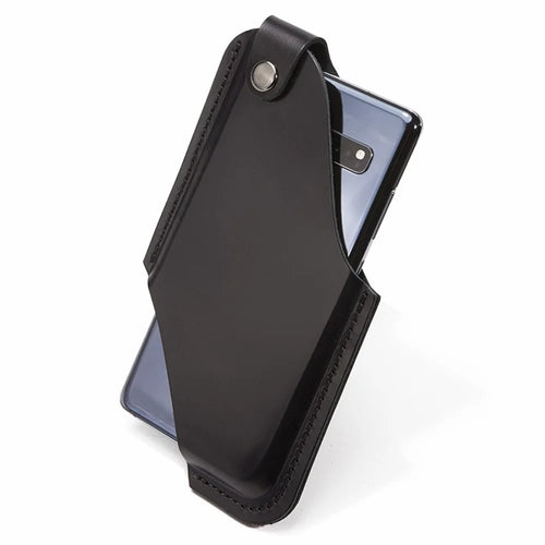 Belt Phone Bag for Men Cowhide Leather Waist Phone Case Lightweight Hollow Design Cell Phone Pouch (Size: L) - Black - 1
