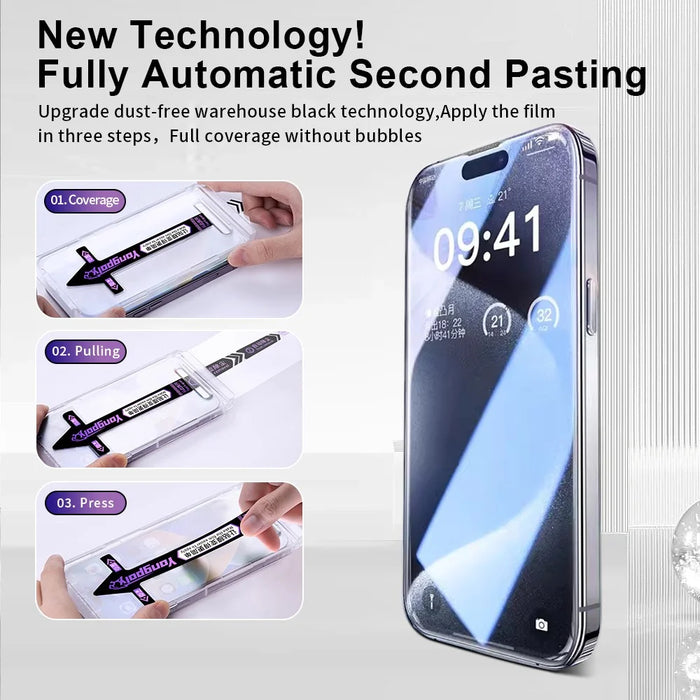 YONGPOLY For iPhone 16 Plus Tempered Glass Silk Printing HD Clear Screen Protector with Dust-Proof Net - 2