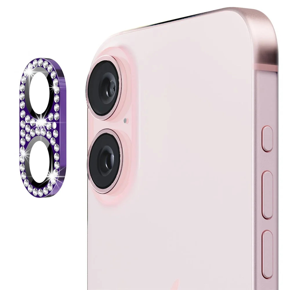 ENKAY HAT PRINCE For iPhone 16 /  16 Plus Camera Lens Protector Rhinestone Decor Metal+Tempered Glass Lens Film - Dark Purple - 1