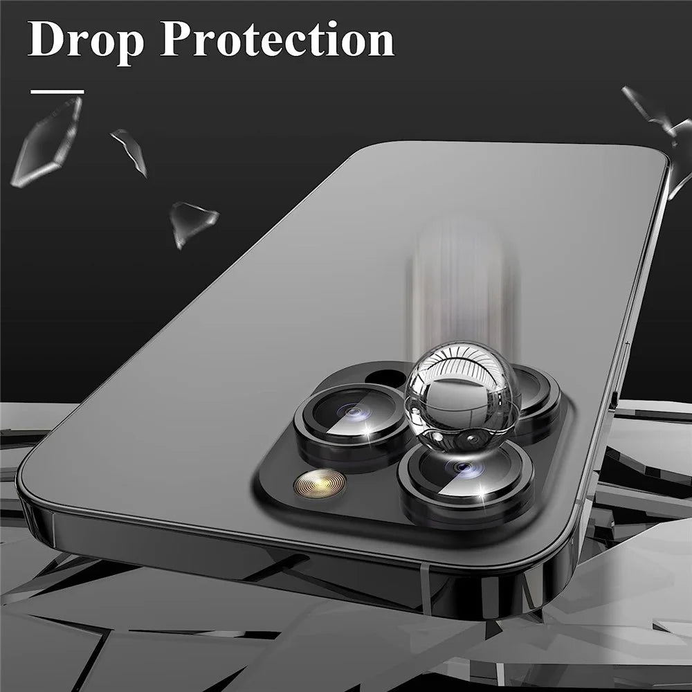 1Set For iPhone 16 Pro / 16 Pro Max Camera Lens Film Tempered Glass CD Vein Metal Ring Rear Lens Protector - Black - 3