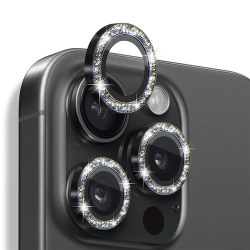 NORTHJO 1 Set For iPhone 16 Pro / 16 Pro Max Camera Lens Film Tempered Glass+Metal Glitter Rear Lens Protector - Black - 1