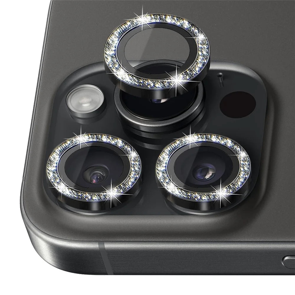 NORTHJO 1 Set For iPhone 16 Pro / 16 Pro Max Camera Lens Film Tempered Glass+Metal Glitter Rear Lens Protector - Black - 2