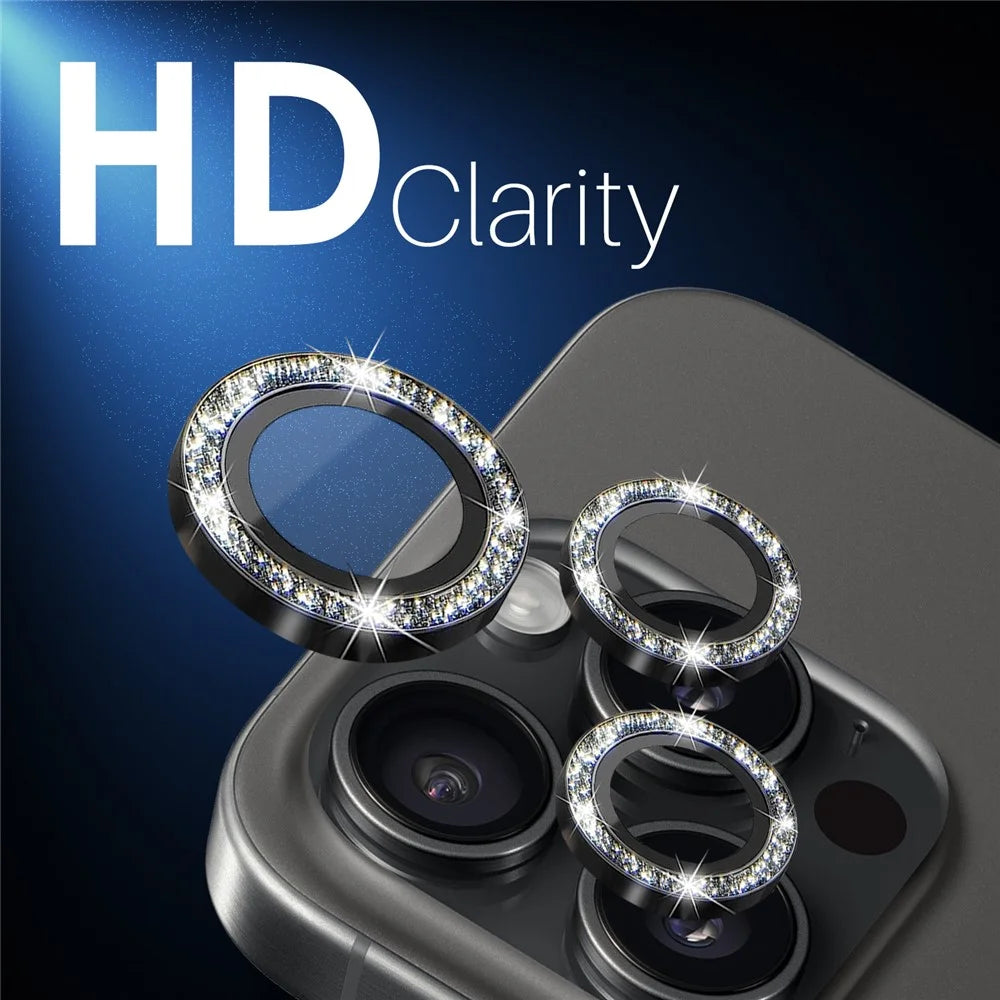 NORTHJO 1 Set For iPhone 16 Pro / 16 Pro Max Camera Lens Film Tempered Glass+Metal Glitter Rear Lens Protector - Black - 4