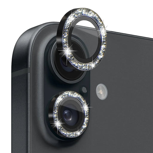 NORTHJO 1 Set For iPhone 16 / 16 Plus Camera Lens Film Tempered Glass+Metal Glitter Rear Lens Protector - Black - 1