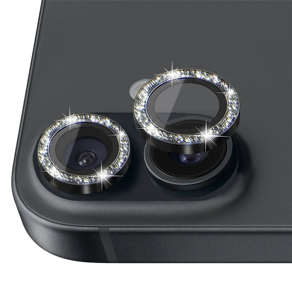 NORTHJO 1 Set For iPhone 16 / 16 Plus Camera Lens Film Tempered Glass+Metal Glitter Rear Lens Protector - Black - 2