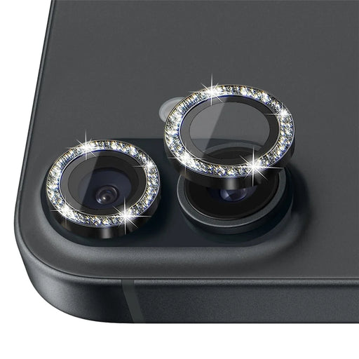 NORTHJO 1 Set For iPhone 16 / 16 Plus Camera Lens Film Tempered Glass+Metal Glitter Rear Lens Protector - Black - 2