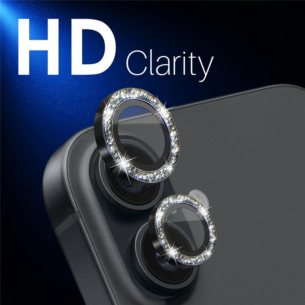 NORTHJO 1 Set For iPhone 16 / 16 Plus Camera Lens Film Tempered Glass+Metal Glitter Rear Lens Protector - Black - 4