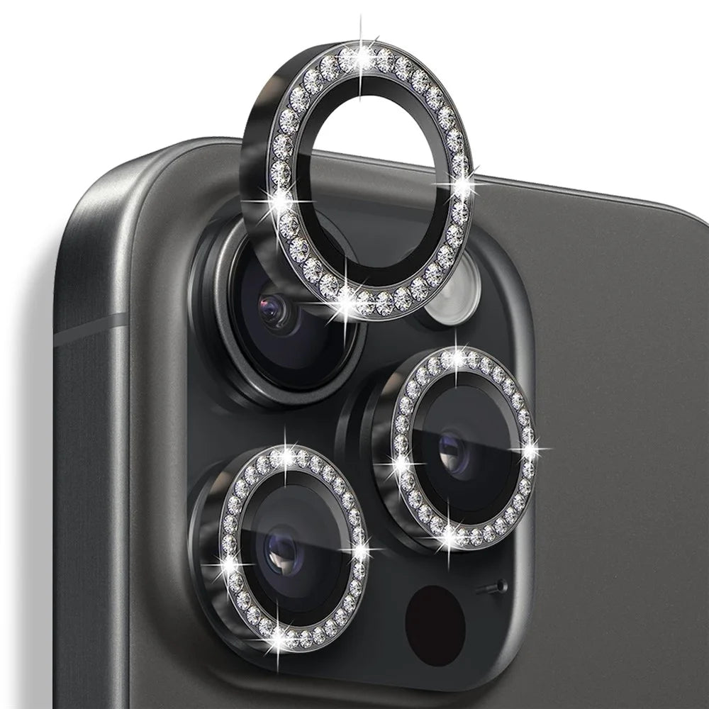 NORTHJO For iPhone 16 Pro / 16 Pro Max Lens Protector Rhinestone Ring Tempered Glass Lens Film - Graphite - 1