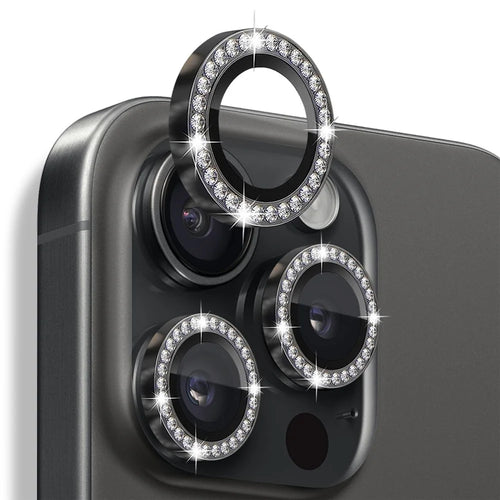 NORTHJO For iPhone 16 Pro / 16 Pro Max Lens Protector Rhinestone Ring Tempered Glass Lens Film - Graphite - 1