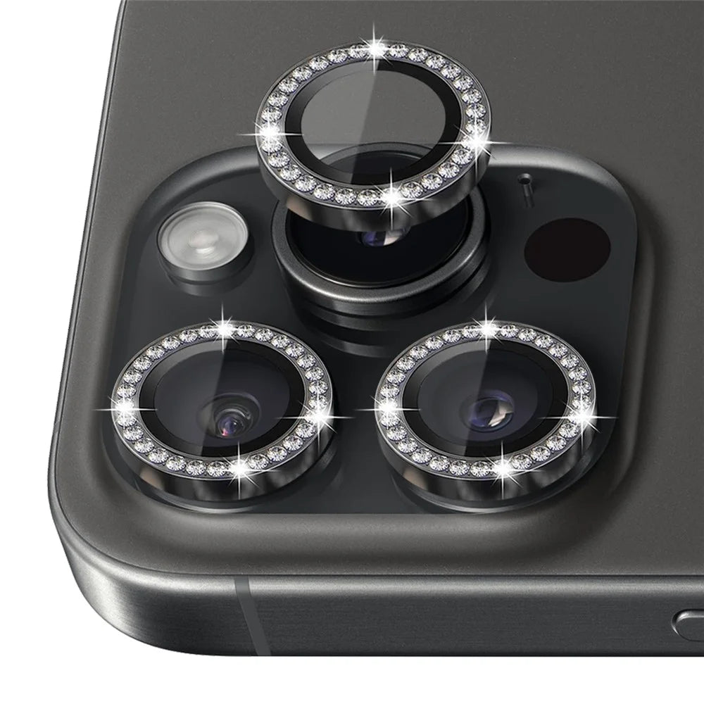 NORTHJO For iPhone 16 Pro / 16 Pro Max Lens Protector Rhinestone Ring Tempered Glass Lens Film - Graphite - 2