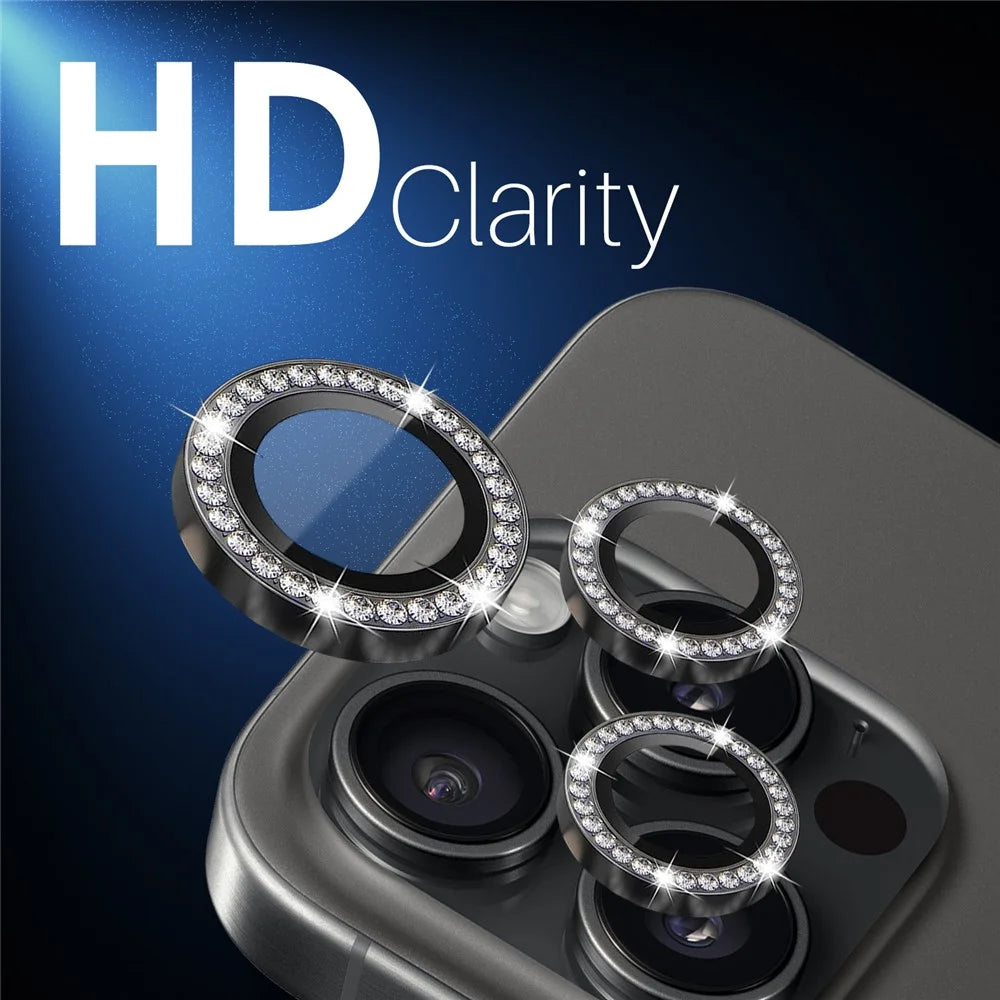NORTHJO For iPhone 16 Pro / 16 Pro Max Lens Protector Rhinestone Ring Tempered Glass Lens Film - Graphite - 4