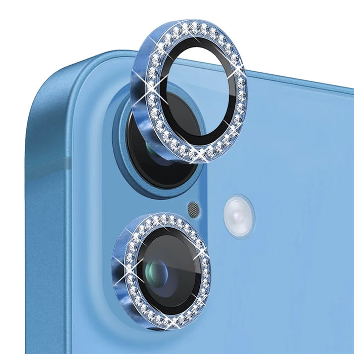 NORTHJO For iPhone 16 / 16 Plus Lens Protector Rhinestone Ring Tempered Glass Lens Film - Blue - 1
