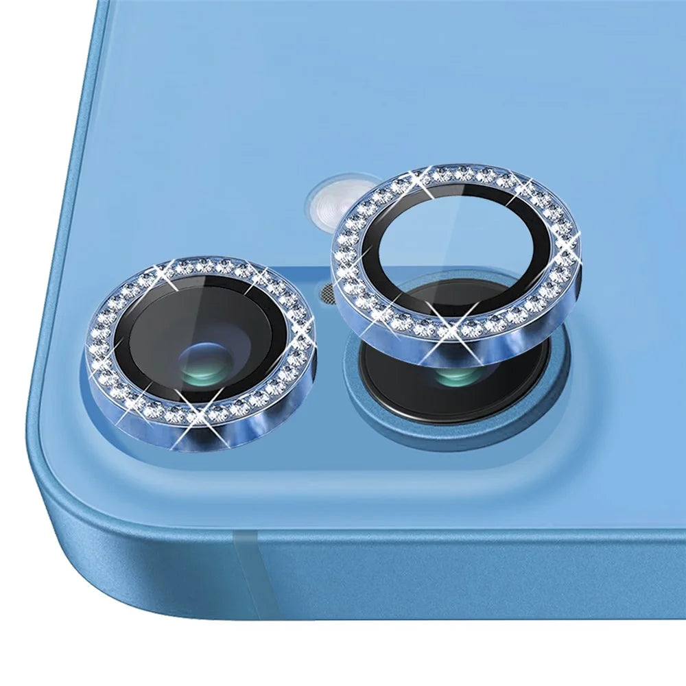 NORTHJO For iPhone 16 / 16 Plus Lens Protector Rhinestone Ring Tempered Glass Lens Film - Blue - 2
