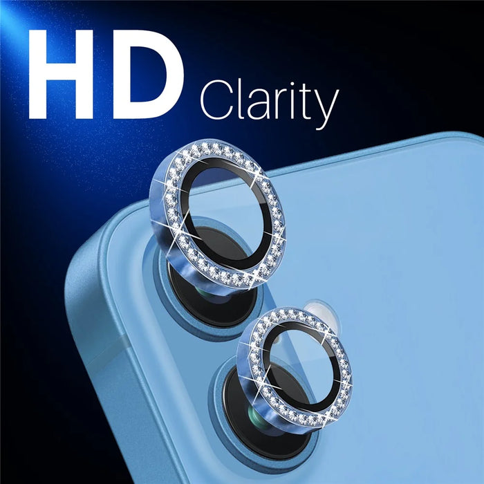NORTHJO For iPhone 16 / 16 Plus Lens Protector Rhinestone Ring Tempered Glass Lens Film - Blue - 4