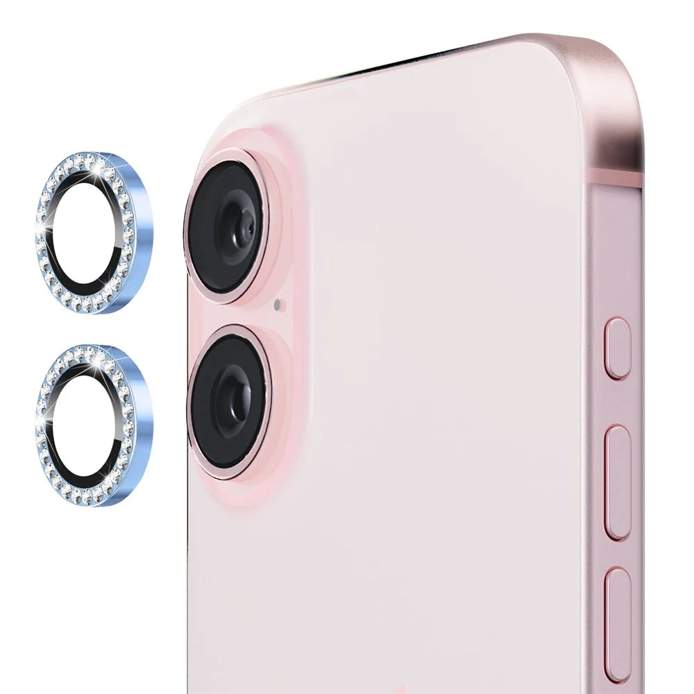 ENKAY HAT PRINCE 1 Set For iPhone 16 / 16 Plus Camera Lens Protector Tempered Glass+Aluminum Alloy Lens Film - Blue - 1