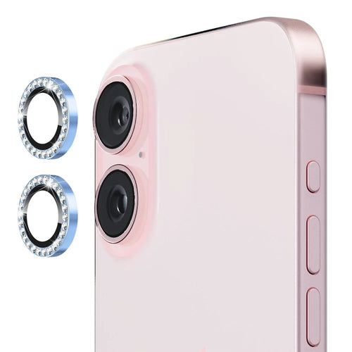ENKAY HAT PRINCE 1 Set For iPhone 16 / 16 Plus Camera Lens Protector Tempered Glass+Aluminum Alloy Lens Film - Blue - 1