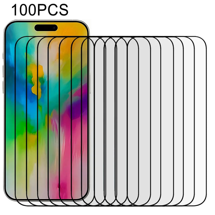 100Pcs For iPhone 16 Pro Max Tempered Glass Film Silk Print Full Glue Screen Protector - 1