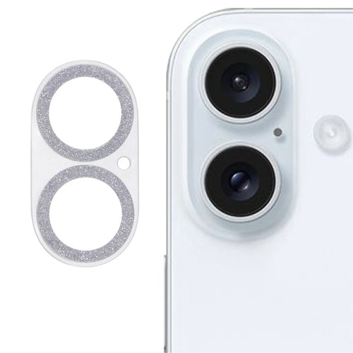 For iPhone 16 / 16 Plus Camera Lens Protector Glitter Tempered Glass Lens Film - Silver - 1