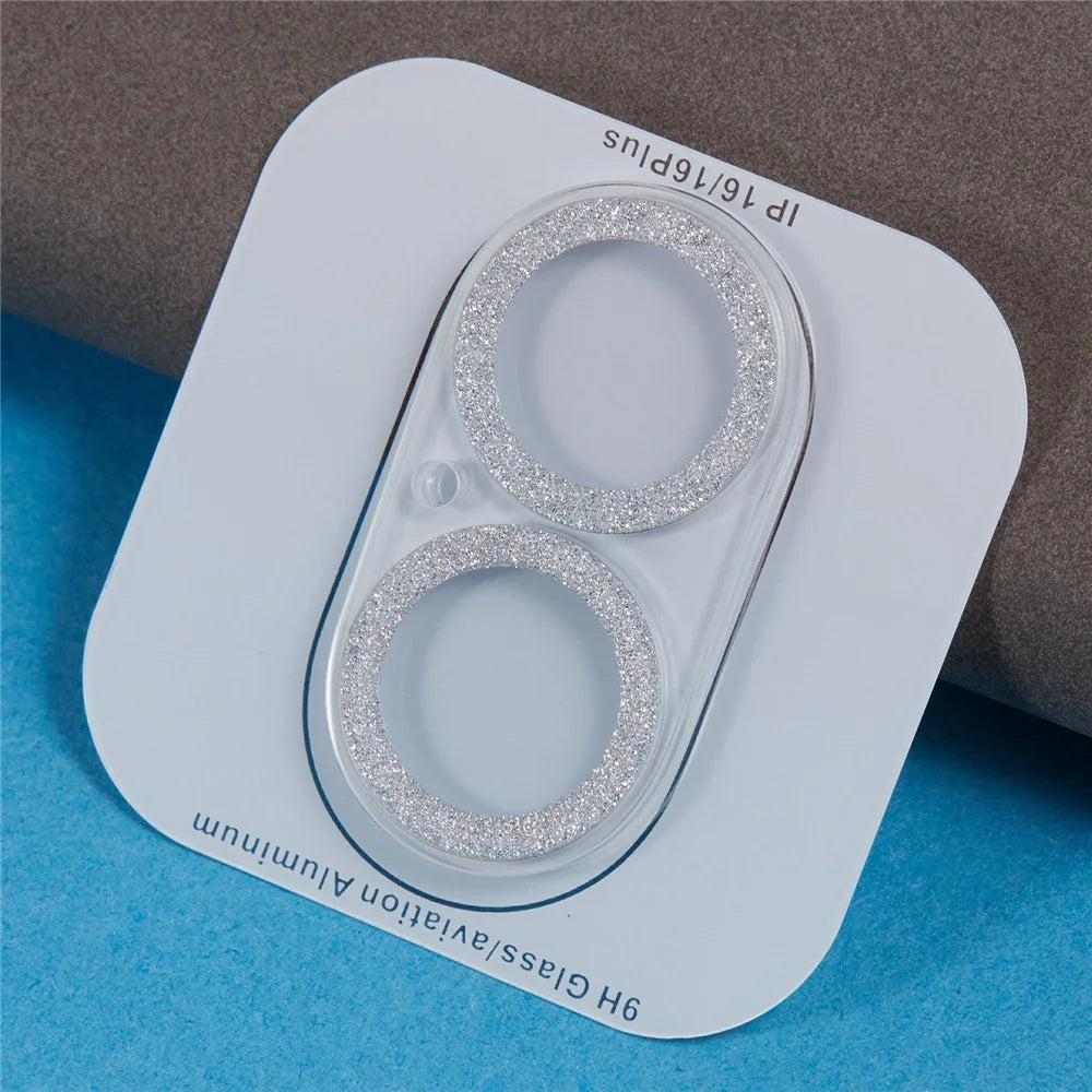 For iPhone 16 / 16 Plus Camera Lens Protector Glitter Tempered Glass Lens Film - Silver - 3