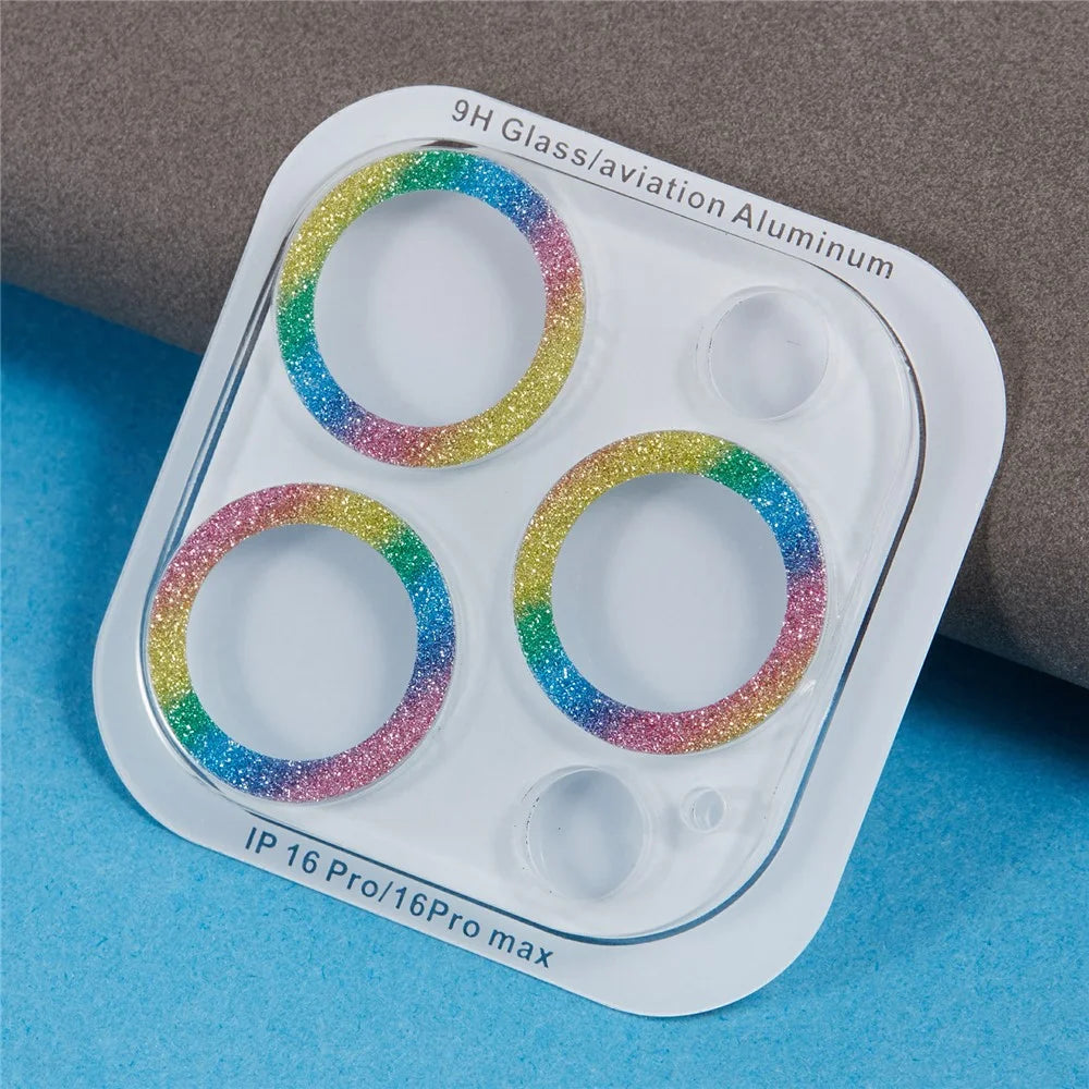 For iPhone 16 Pro / 16 Pro Max Camera Lens Protector Glitter Tempered Glass Lens Film - Multi-Color - 3