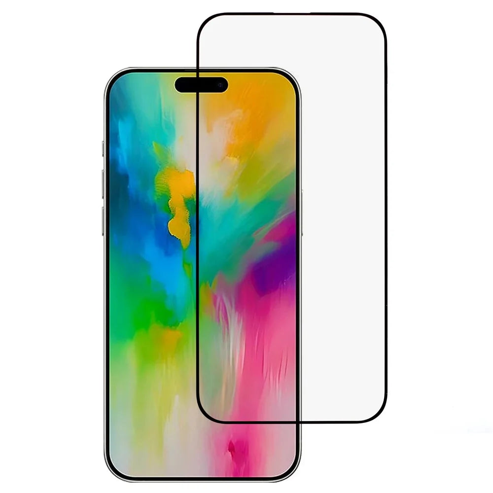 For iPhone 16 Plus / 15 Plus Tempered Glass Electroplating Anti-Fingerprint Silk Printing Full Glue Screen Protector - 1