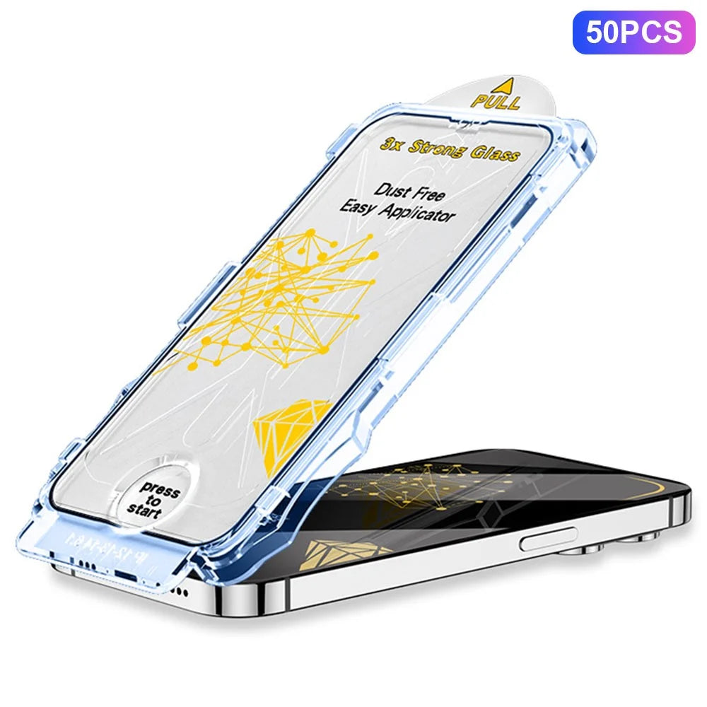 MOCOLO 50Pcs For iPhone 16 Screen Protector Silk Printing Tempered Glass Film with Easy Installation Tool - Black - 1