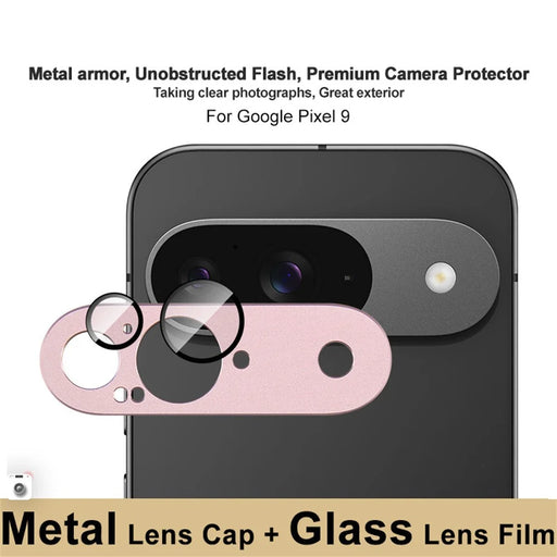 IMAK For Google Pixel 9 Camera Lens Film Metal Lens Cap+Tempered Glass Lens Protector - Pink - 2