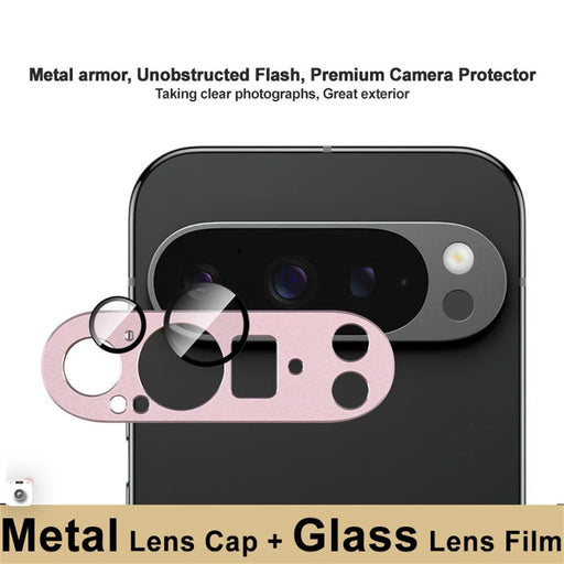 IMAK For Google Pixel 9 Pro Camera Lens Film Metal Lens Cap+Tempered Glass Lens Protector - Pink - 2