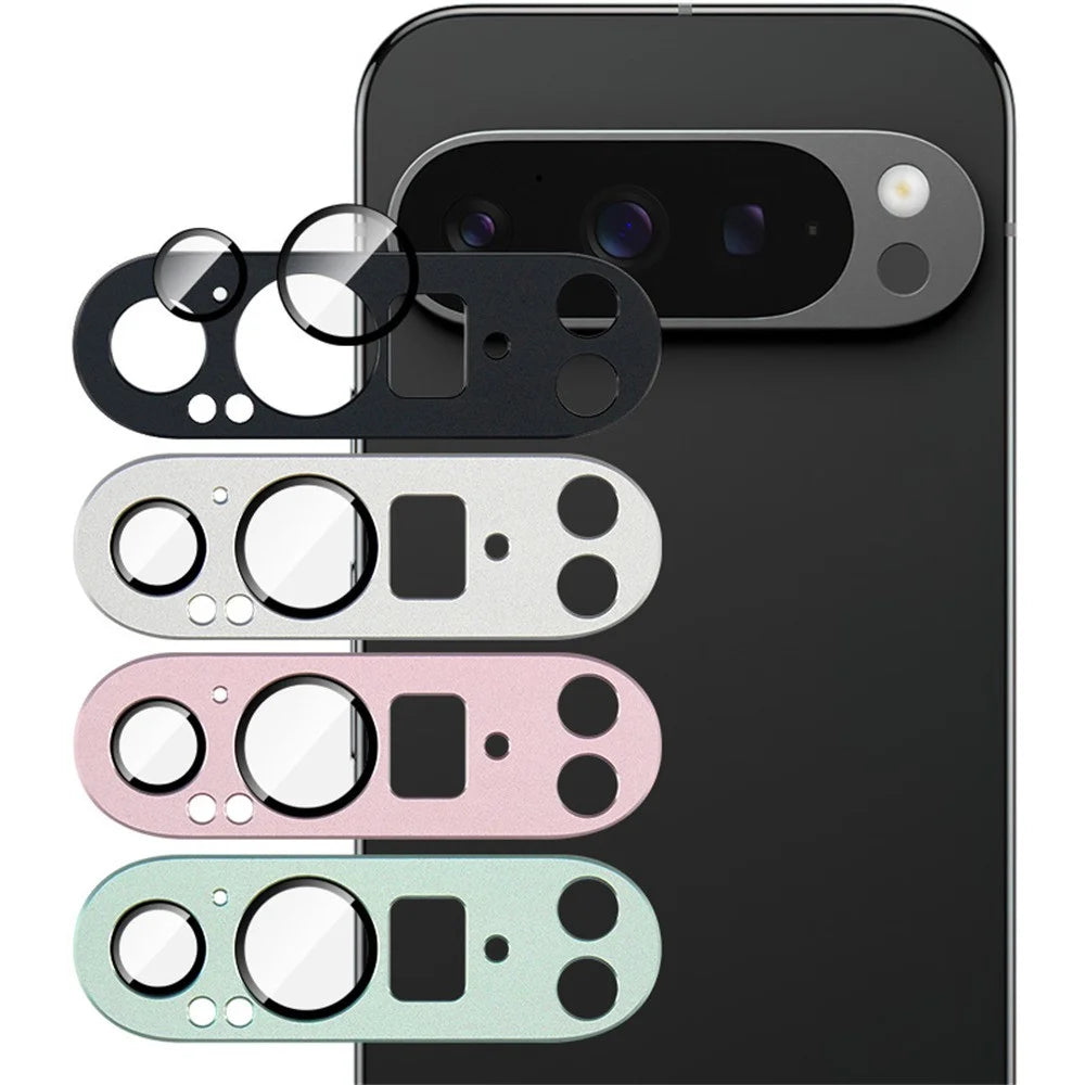 IMAK For Google Pixel 9 Pro Camera Lens Film Metal Lens Cap+Tempered Glass Lens Protector - Pink - 7