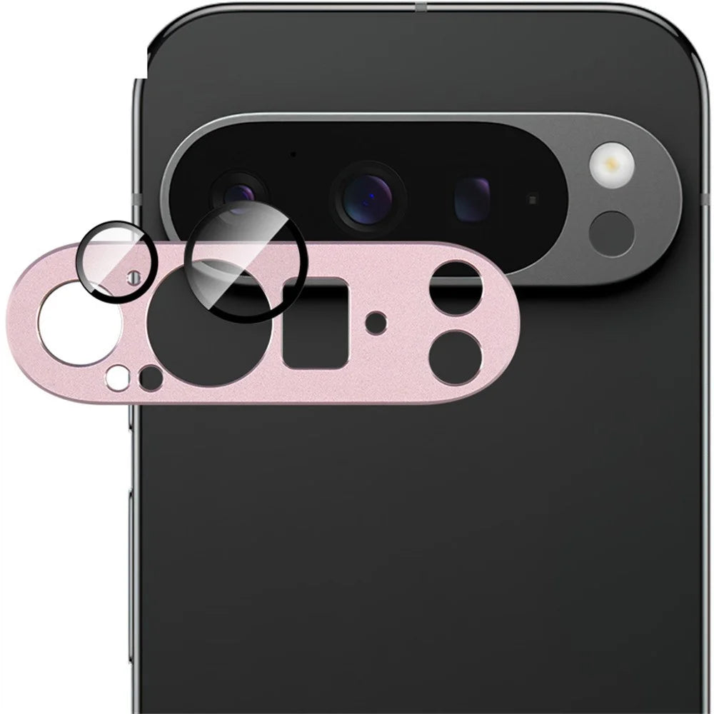 IMAK For Google Pixel 9 Pro XL Camera Lens Film Metal Lens Cap+Tempered Glass Lens Protector - Pink - 1