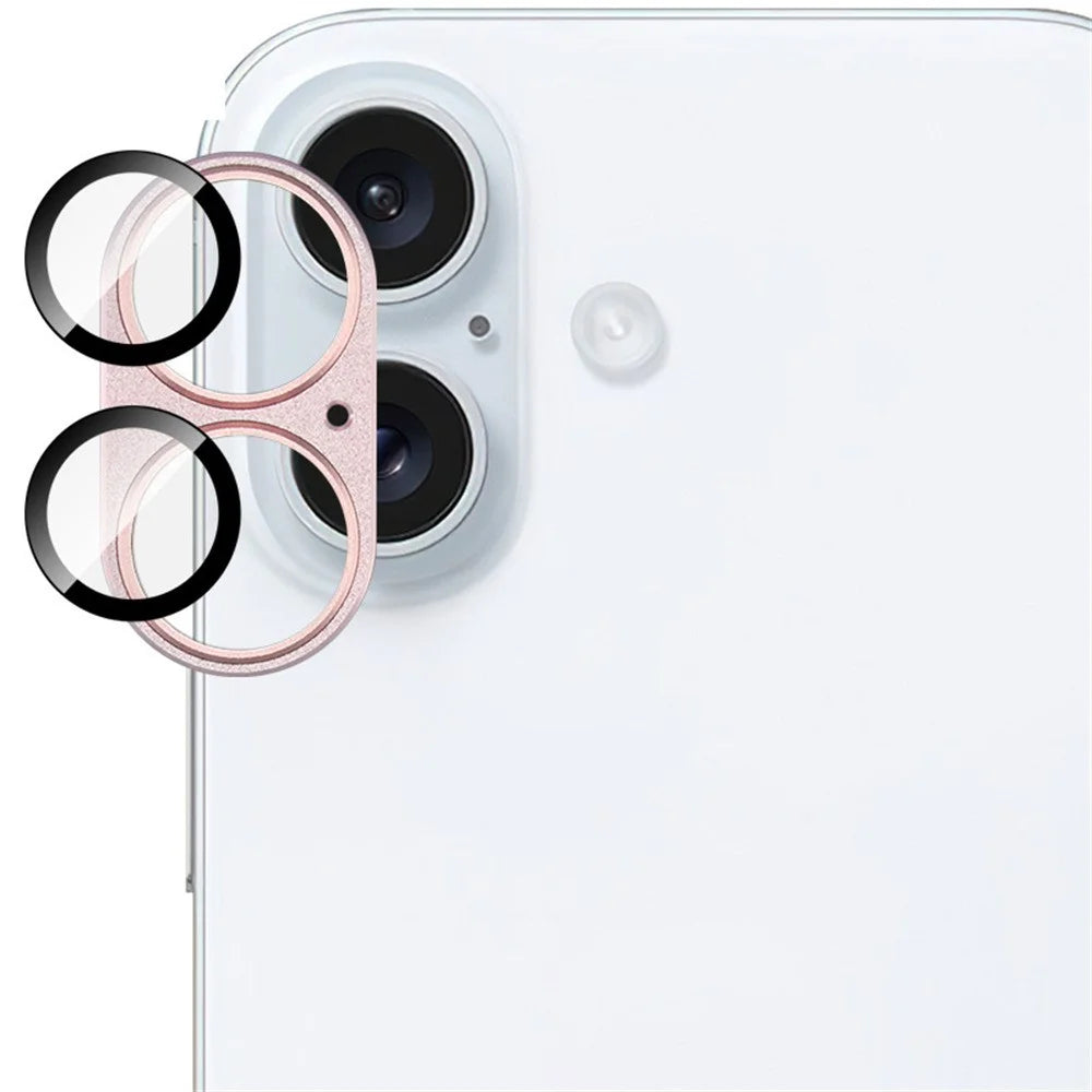 IMAK For iPhone 16 Plus / 16 Camera Lens Film Metal Lens Cap+Tempered Glass Lens Protector - Pink - 1