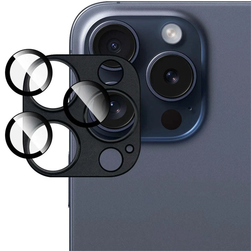 IMAK For iPhone 16 Pro Max / 16 Pro Camera Lens Film Metal Lens Cap+Tempered Glass Lens Protector - Black - 1