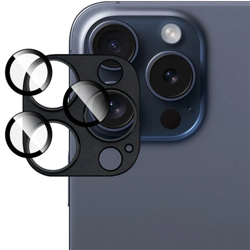 IMAK For iPhone 16 Pro Max / 16 Pro Camera Lens Film Metal Lens Cap+Tempered Glass Lens Protector - Black - 1