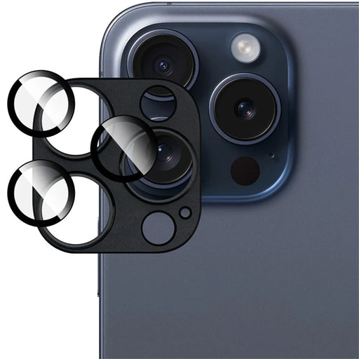 IMAK For iPhone 16 Pro Max / 16 Pro Camera Lens Film Metal Lens Cap+Tempered Glass Lens Protector - Black - 1