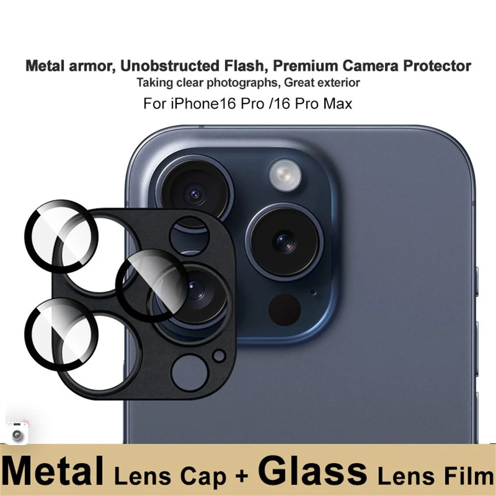 IMAK For iPhone 16 Pro Max / 16 Pro Camera Lens Film Metal Lens Cap+Tempered Glass Lens Protector - Black - 3