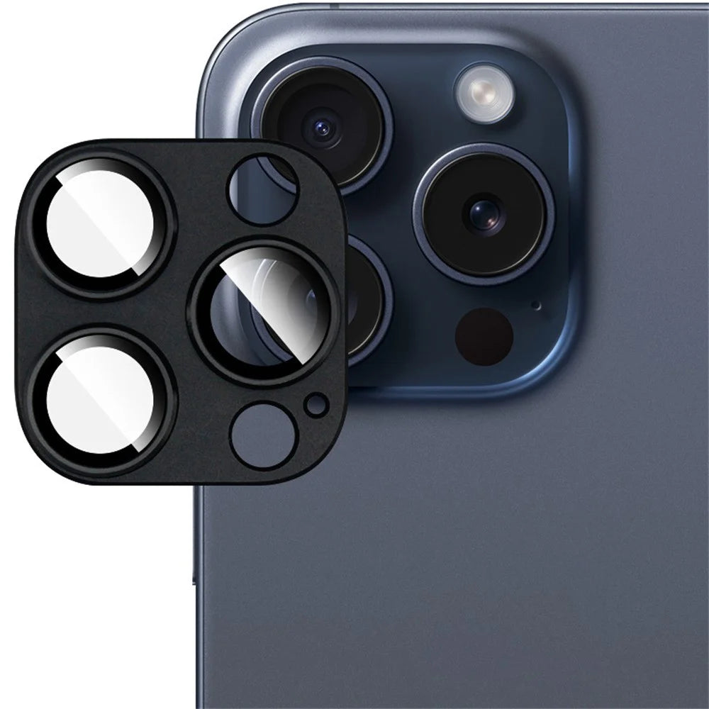 IMAK For iPhone 16 Pro Max / 16 Pro Camera Lens Film Metal Lens Cap+Tempered Glass Lens Protector - Black - 6