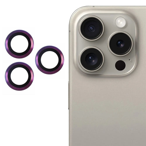 For iPhone 16 Pro / 16 Pro Max Camera Lens Protector CD Veins Metal Ring Tempered Glass Film - Multi-Color - 1