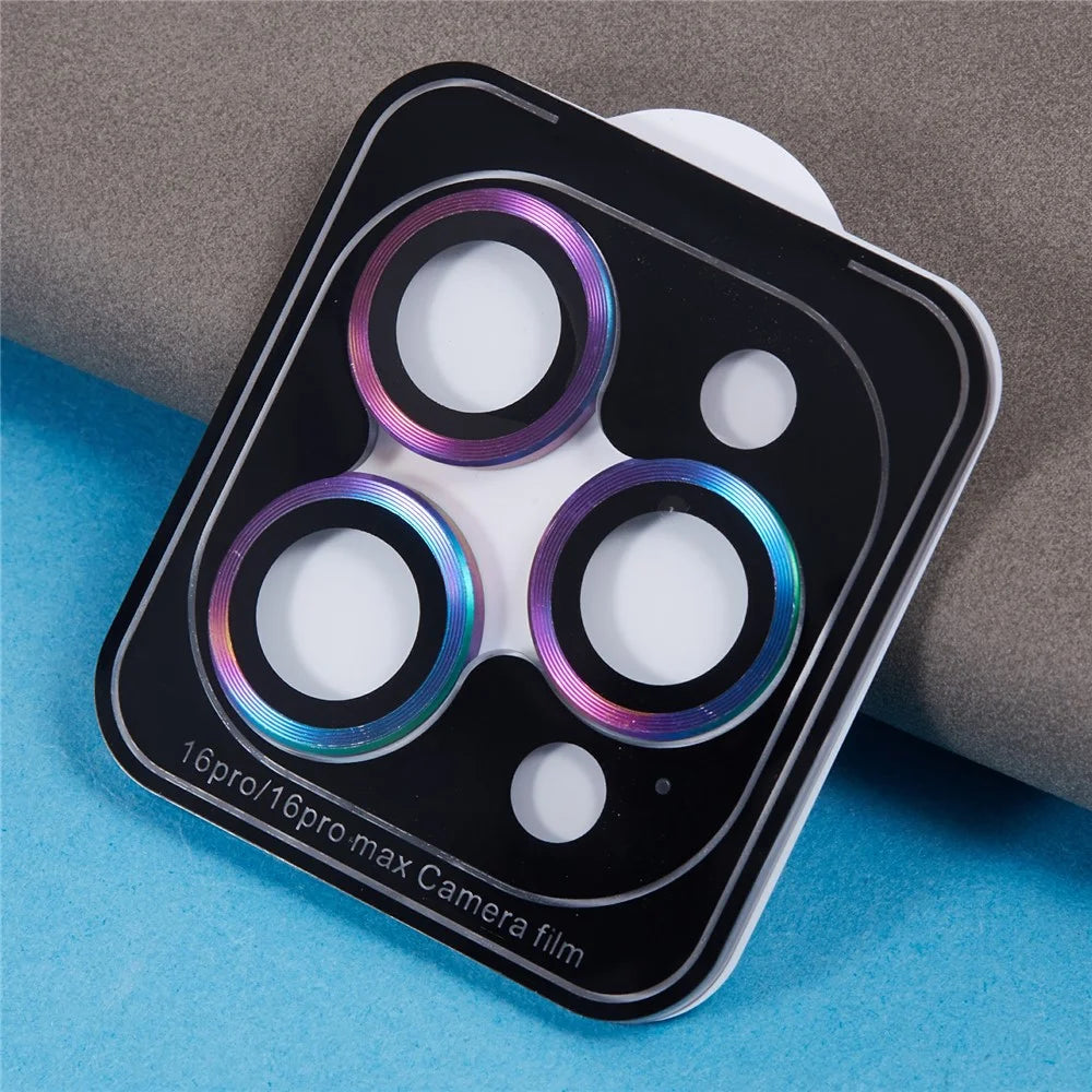 For iPhone 16 Pro / 16 Pro Max Camera Lens Protector CD Veins Metal Ring Tempered Glass Film - Multi-Color - 6